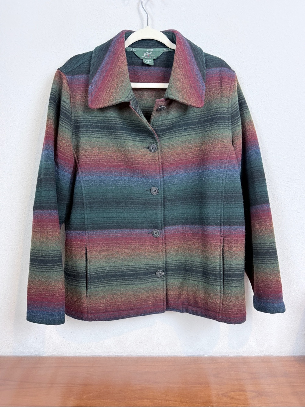 Vintage Woolrich Dark Pine Stripe Wool Button Up Coat XL